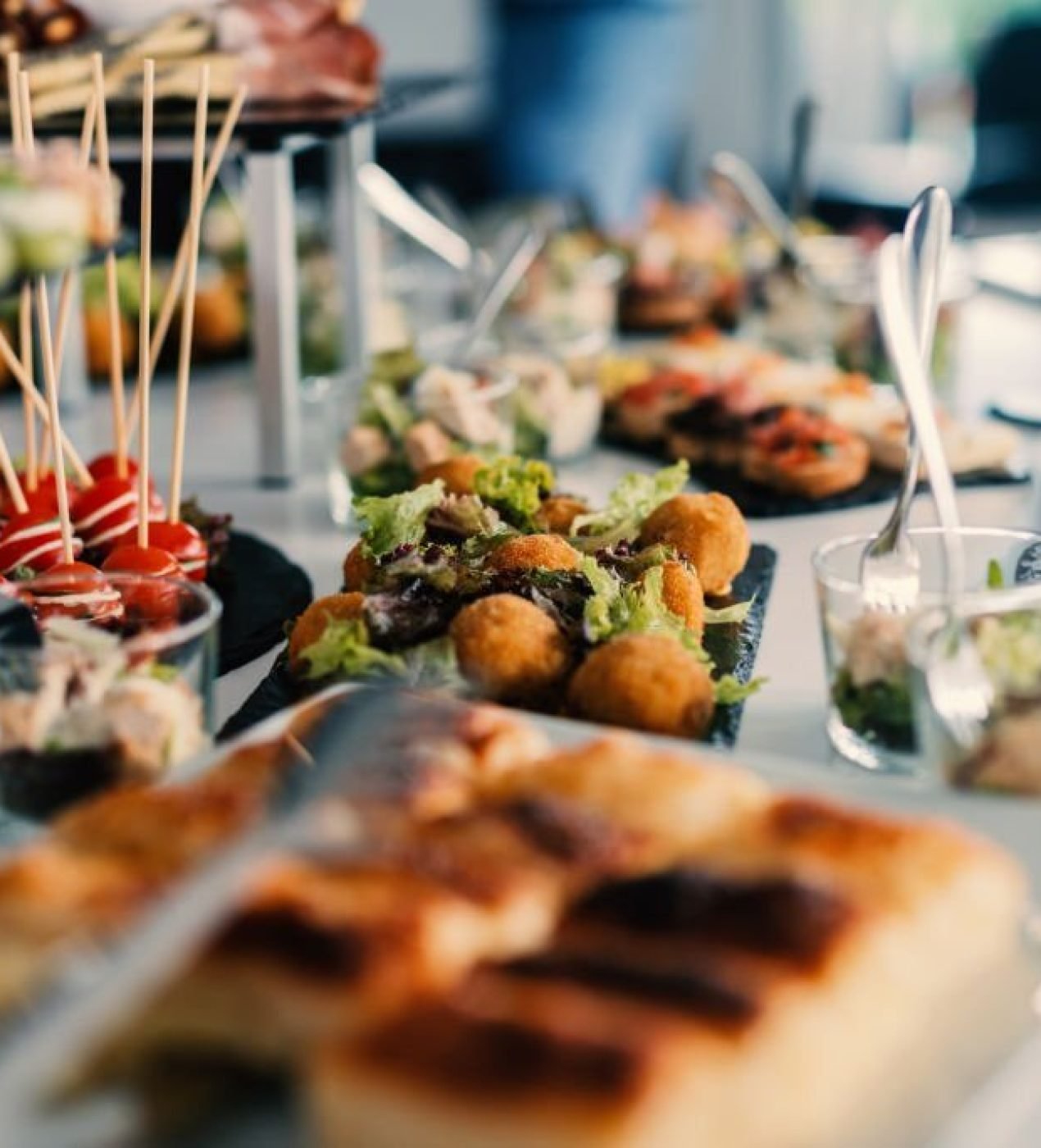 Table decoration of beautiful tasty food on celebration day.